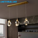 GobekUsa Diamond Crystal LED Chandelier, Brass Ceiling Pendant Light for Dining Room