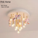 GobekUsa Kids Resin Horse Paper Crane Ceiling Light - Blue Pink LED Bedroom Lamp