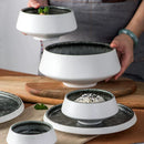 GobekUsa Ice Cracked Glaze Ceramic Grey Plate and Bowls Set