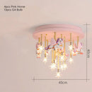 GobekUsa Kids Resin Horse Paper Crane Ceiling Light - Blue Pink LED Bedroom Lamp