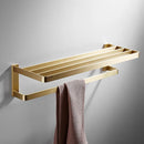 GobekUsa Brass Bath Hardware Set: Shelf, Towel Rack, Paper & Toilet Brush Holder in Brushed Gold
