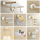 GobekUsa Gold & White Bathroom Accessories Set: Corner Shelf, Paper Holder, Towel Holder, Toilet Brush Holder, Towel Rack