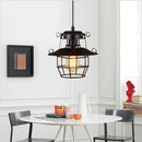 GobekUsa Industrial Nordic Cage Pendant Light, Black Iron Retro Loft Hanging Lamp