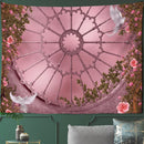GobekUsa Court Woman Gothic Architecture Tapestry Wall Art with Rose Scenery & Pigeons