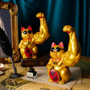 GobekUsa Lucky Cat Figurine: Creative Muscle Arm Feng Shui Animal Decor for Home, Office, Shop