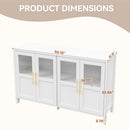 Storage Cabinet with Shaker Glass Doors & Gold Handles — Solid Wood 4-Door, Living & Dining Room