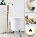 GobekUsa Antique Brass Floor Mount Tub Faucet Swivel Spout Shower Mixer Tap