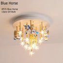 GobekUsa Kids Resin Horse Paper Crane Ceiling Light - Blue Pink LED Bedroom Lamp