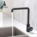 GobekUsa Gold Brass Retro Industrial Style Bathroom Faucet Hot Cold Mixer Tap