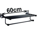 GobekUsa Black Aluminum Towel Rack with Hook, Wall-mounted Bathroom Towel Holder and Shelf