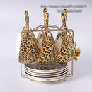 GobekUsa Leopard Print Bone China Coffee Set Tea Pot Cup Luxury Porcelain Drinkware