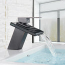 GobekUsa LED Waterfall Bathroom Sink Faucet Black Bronze Single Handle Deck Mount