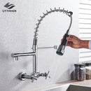GobekUsa Black Kitchen Faucet Wall Mounted Dual Swivel Spouts Vessel Sink Mixer Tap