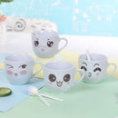 GobekUsa Cartoon Coffee Mug Set with Spoon, Porcelain Breakfast Cup, Couples Lover's Gifts