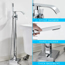 GobekUsa Black Floor Mounted Bathtub Faucet Set with Waterfall Mixer Tap