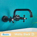 GobekUsa Antique Brass Basin Faucet Wall Mounted Dual Handles Swivel Spout Mixer Tap