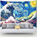 GobekUsa Kanagawa Waves Oil Painting Tapestry Wall Hanging, Bohemian Style Psychedelic Hippie Art