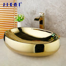 GobekUsa Gold Ceramic Basin Sink & Brass Faucet Set with Pop Drain