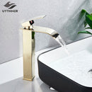 GobekUsa Gold Basin Faucet Single Level Mixer Tap Hot Cold Water Bathroom Sink Tap