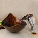 GobekUsa Golden Leaf Vessel Glass Sink Set with Chrome Faucet