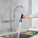 GobekUsa LED Brushed Kitchen Faucet with Pull-Down Spring, Single Handle Swivel Spout