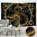 GobekUsa Golden Loong Dragon Totem Tapestry, Cartoon Castle Wall Hanging & Home Decor Art