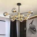 GobekUsa Glass Ball LED Chandelier: Retro Round Wrought Iron Indoor Lighting for Kitchen, Living Room, Farmhouse