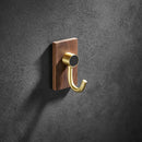GobekUsa Brass Brushed Gold Wall Hook for Bathroom and Kitchen with Wood Accent