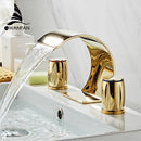 GobekUsa Gold Double Handle Basin Faucet - Three Hole Bathroom Sink Mixer
