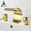 GobekUsa Gold Double Handle Basin Faucet - Three Hole Bathroom Sink Mixer