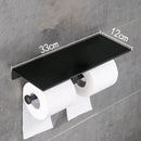 GobekUsa Black Aluminum Toilet Paper Holder with Phone Shelf & Double Roll Tissue Boxes