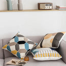 GobekUsa Geometric Embroidery Cushion Cover Set - Blue Coffee Yellow Grey Abstract Square