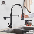 GobekUsa Black Brass Kitchen Faucet with Dual Spout, 360 Rotation, Deck Mounted