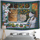GobekUsa Christmas Kitten Snowman Tapestry Wall Hanging - Anime Cute Illustration Home Decor