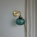 GobekUsa Blue Glass Ball Wall Lights Pull Chain Switch LED Sconce for Home Bedroom