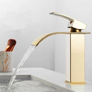 GobekUsa Gold Waterfall Basin Faucet: Brass Bathroom Mixer Tap, Hot Cold Sink Faucet