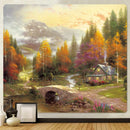 GobekUsa Christmas Snow Forest Oil Painting Tapestry - Home Bohemian Wall Decoration