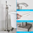 GobekUsa Black Floor Mounted Bathtub Faucet Set with Waterfall Mixer Tap