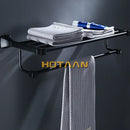 GobekUsa Black Aluminum Towel Rack with Hook, Wall-mounted Bathroom Towel Holder and Shelf