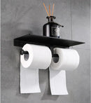 GobekUsa Black Aluminum Toilet Paper Holder with Phone Shelf & Double Roll Tissue Boxes