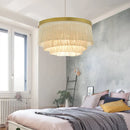 GobekUsa Bohemian Gold Tiered Chandelier | White & Beige Cotton Thread Line | Girls Room Wedding Lighting