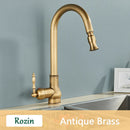 GobekUsa Antique Brass Kitchen Faucet Pull Out Spout Black Swivel Mixer Tap