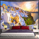 GobekUsa Castle Village Sunset Tapestry Wall Hanging - Fantasy City Landscape Wall Art