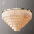 GobekUsa LED Round Glace Calcite Chandelier for Dining Room - Contemporary Crystal Hanging Lamp