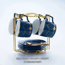 GobekUsa 200ml Marble Ceramic Tea Set with Spoon and Saucer