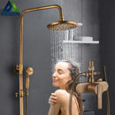 GobekUsa Antique Brass Shower Set Single Handle Wall Mount Rainfall Mixer Faucet