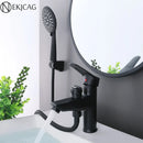 GobekUsa Black Copper Basin Faucet with Shower Head & Dual Function Mixer