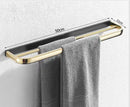 GobekUsa Gold & Black Bathroom Hardware Set: Shelf, Towel Rack, Paper Holder, Brush Holder