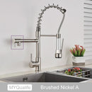 GobekUsa Dual Spout Kitchen Sink Faucet - Matte Black Finish, Deck Mount Spring Mixer