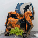 GobekUsa Halloween Black Cat Knitted Blanket - Cozy Sofa Throw for Autumn/Winter